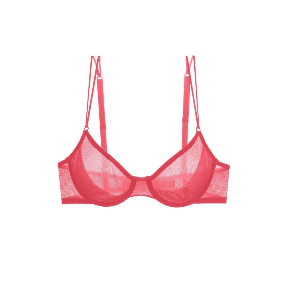 COSA BELLA Red Sheer Mesh Unlined Underwire Bra Demi Cup  Women's Lingerie 34C
